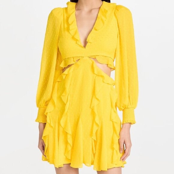 Alice + Olivia Mitzi Combo Cutout Godet Mini Dress Sunbeam - Picture 1 of 12